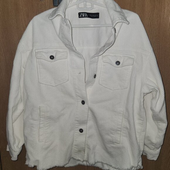 Zara Off White Cropped Corduroy Jacket Shacket Size XS - Picture 1 of 5